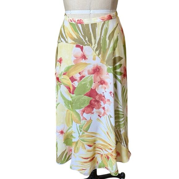 Vintage y2k Linda Allard Ellen Tracy 100% Silk Tropical Print Maxi Skirt Size 8 - Picture 1 of 6